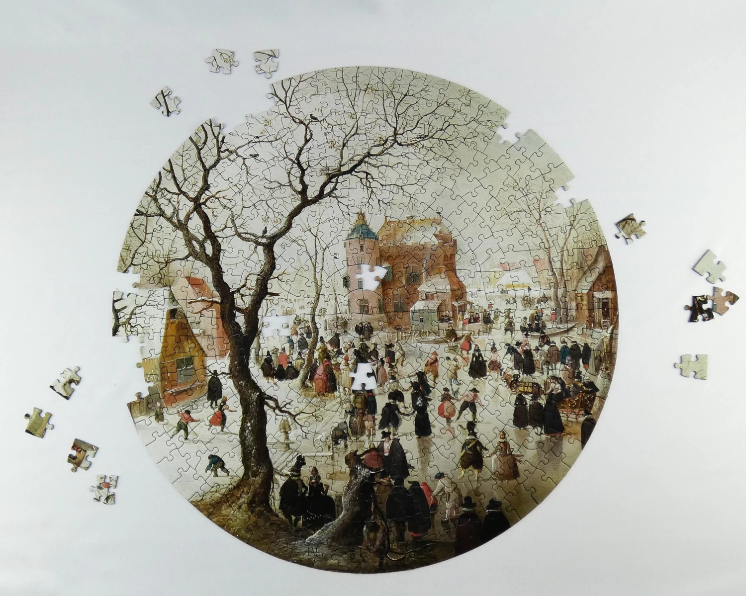 A Winter Scene With Skaters Near A Castle - National Gallery 400 Piece Circular Jigsaw Puzzle - Image 4