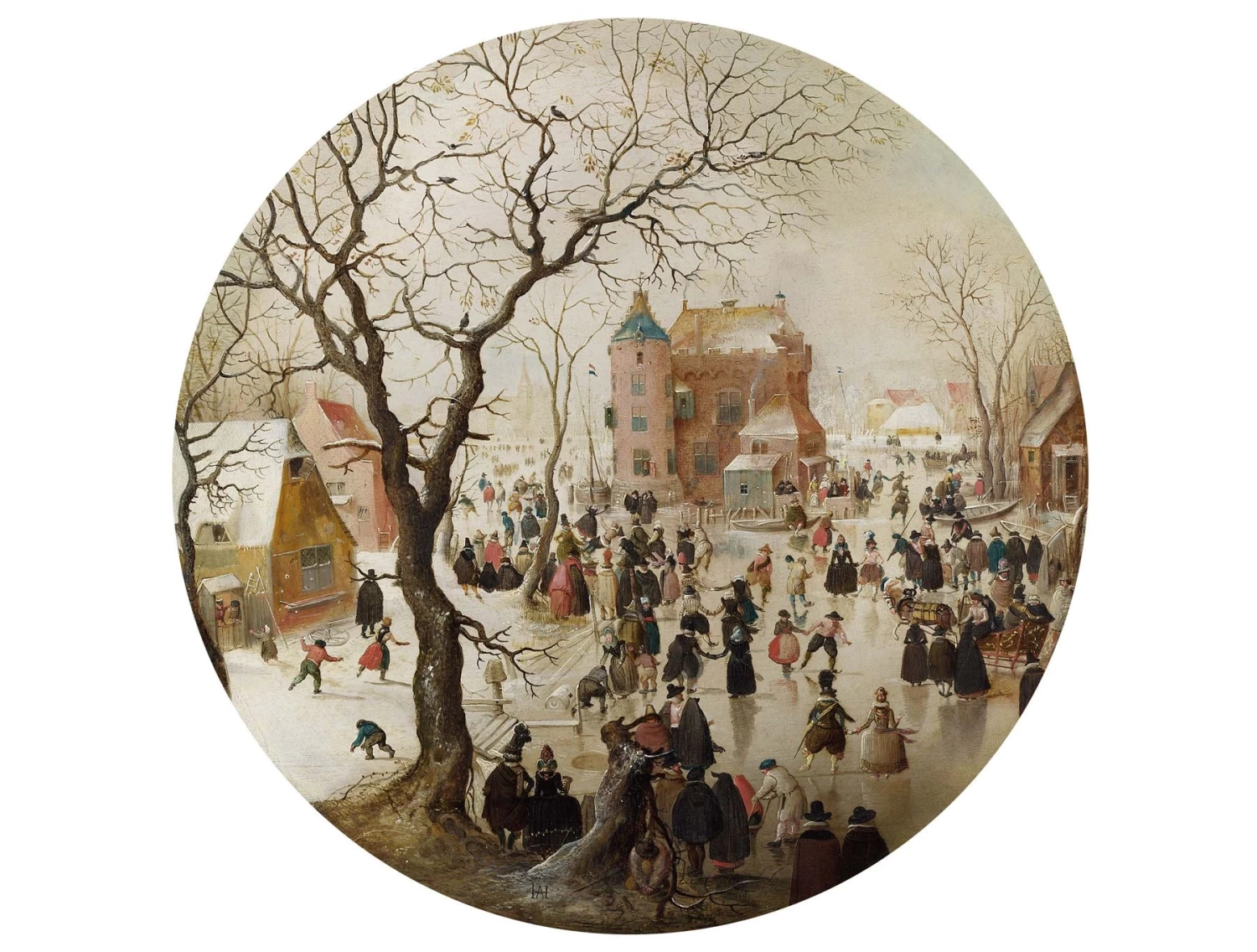 A Winter Scene With Skaters Near A Castle - National Gallery 400 Piece Circular Jigsaw Puzzle - Image 3