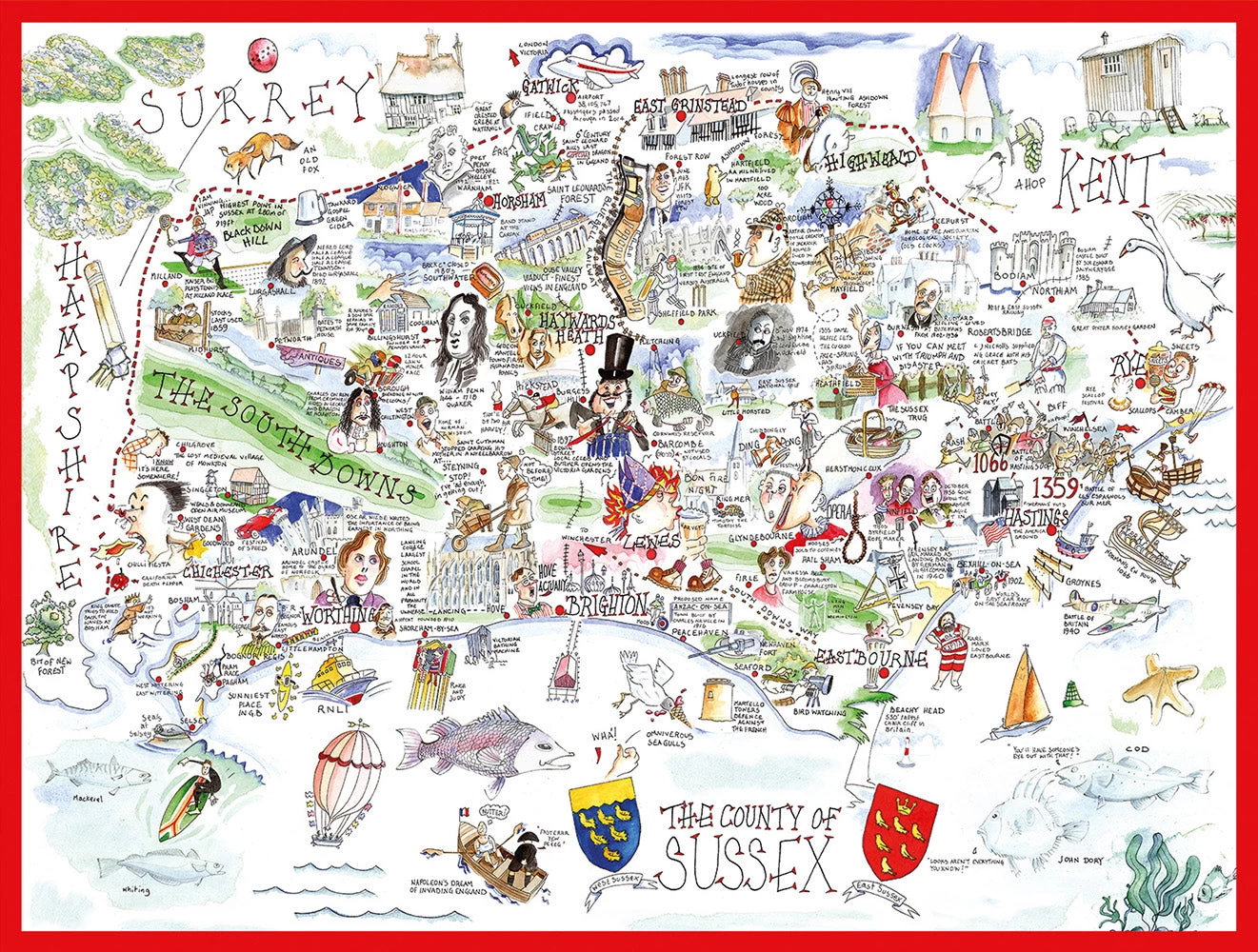 Map Of Sussex - Tim Bulmer - 300 Piece Wooden Jigsaw Puzzle