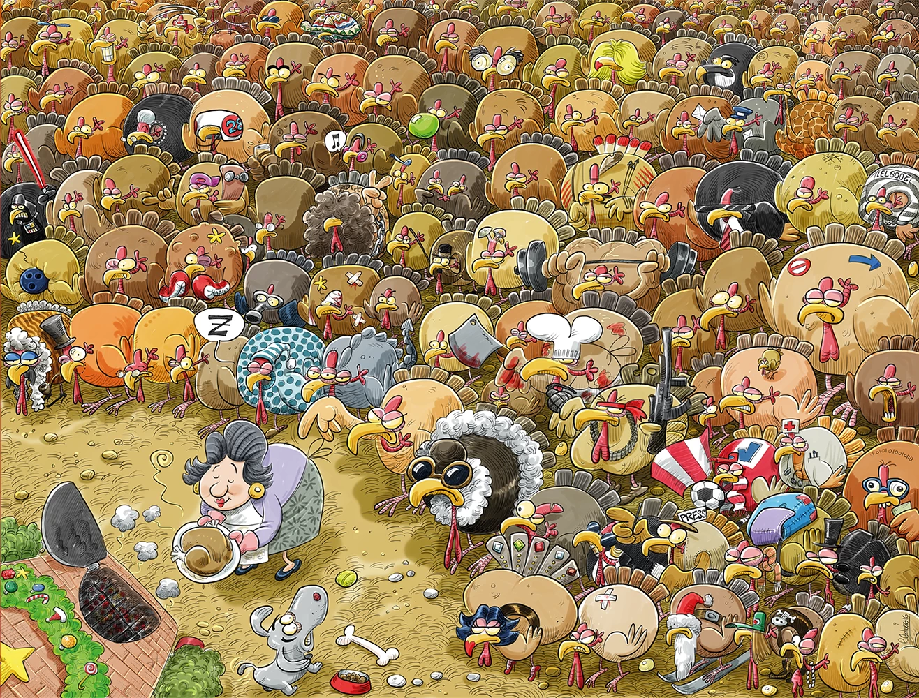 Christmas Chaos At Turkey Farm - No.3 1000 Or 500 Piece Jigsaw Puzzle