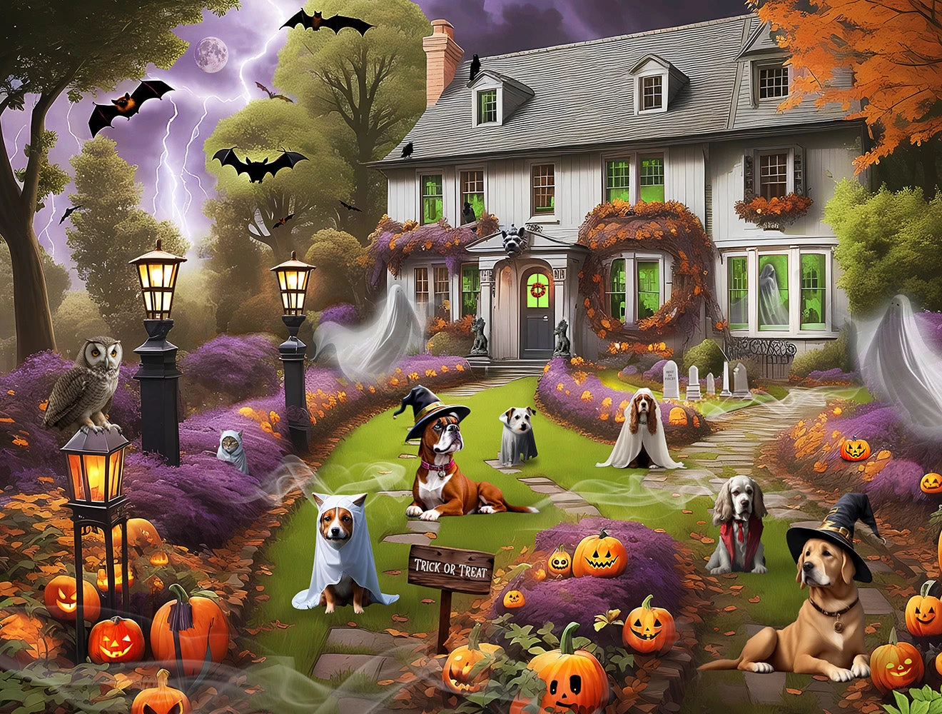 Dogs At A Haunted House 1000 Or 500 Piece Jigsaw Puzzle