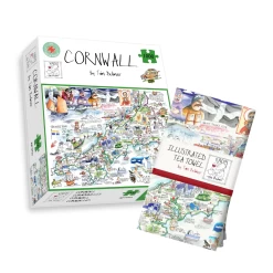 Tim Bulmer's Cornwall Map Jigsaw And Tea Towel Gift Bundle